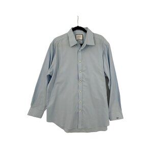 Charles Tyrwhitt Mens Shirt Button Down Blue‎ Classic Fit Non Iron Size 17/35